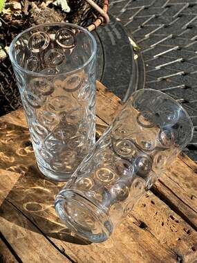 Vintage Pasabahce Style Optic Circle Glass Tumblers 12 Oz Set of 2